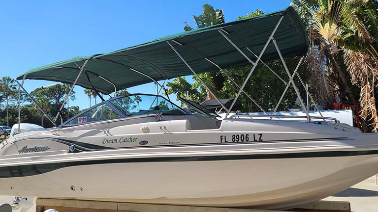 Deck Boat with Double Bimini