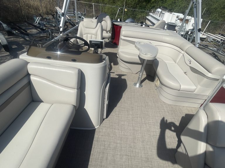upholstered seating benches and chairs on pontoon boat